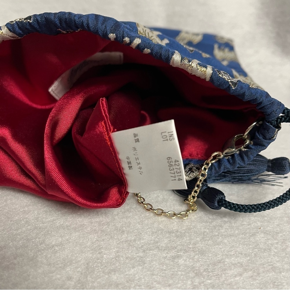 RYTHME KUMIKYOKU Blue Jacquard Drawstring Pouch Bag Pug Dog Puppy Chain Strap - Picture 5 of 12